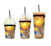 Confezione da 3 custodie per caffè, custodia isolante in neoprene per tazze, custodia riutilizzabile per tazze con motivo: tigre tropicale, mondo animale, accessori per bevande calde o fredde.