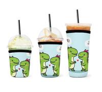 Confezione da 3 custodie per il caffè, custodia termica in neoprene per tazze, riutilizzabile, simpatici dinosauri abbracciati, custodia per tazze "Sto provando", accessori per mantenere le bevande c