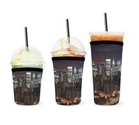 Confezione da 3 custodie per tazze da caffè, motivo New York Nightprinted, riutilizzabili, in neoprene, resistenti, lavabili, per bevande fredde e calde