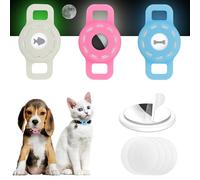 Confezione da 3 custodie protettive luminose compatibili con Apple AirTag collare per cani, anti-smarrimento, in silicone, con protezioni per lo schermo, colore: bianco e blu e rosa