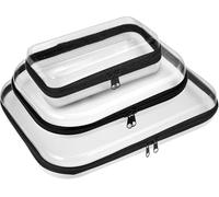 Confezione da 3 custodie rigide trasparenti con cerniera, in plastica trasparente, contenitori piccoli per cosmetici, piccoli oggetti, mattoncini, puzzle, cancelleria, 3 dimensioni