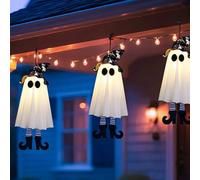 Confezione da 3 decorazioni illuminate a forma di cappello da strega di Halloween, con luci a LED e corde da appendere, per un'atmosfera spettrale all'aperto (alta)