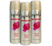 Confezione da 3 deodorante spray Impulse Very Pink senza alluminio, 3 x 75 ml, deodorante