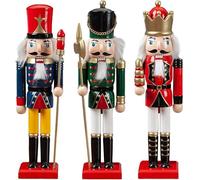 Confezione da 3 di Decorazioni Natalizie, 30 Cm di Natale Schiaccianoci in Legno Re E Soldati Artigianato Burattino Ornamenti da Tavolo