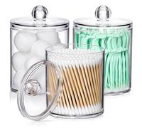Confezione da 3 dispenser Qtip in acrilico per batuffoli di cotone, palline, cuscinetti rotondi, plettri interdentali, set di barattoli in plastica trasparente da 283,5 g, per organizzare contenitori