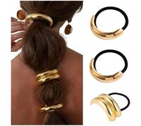 Confezione da 3 elastici per capelli da donna, in lega d'oro, ad alta elasticità, alla moda, con motivo a nodi, accessori per capelli lucidi per coda di cavallo e chignon (set da due [tre])