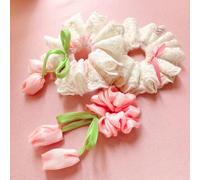 Confezione da 3 elastici per capelli fatti a mano con pizzo dolce e nastro, morbidi elastici per capelli per donne e ragazze, graziosi accessori per capelli per trucco quotidiano, regalo di compleanno