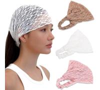 Confezione da 3 fasce larghe in morbido pizzo da donna, 2 modi, bandana, accessori per capelli quotidiani (rosa+caffè+bianco, taglia unica)
