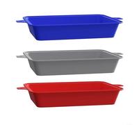 Confezione da 3 fodere in silicone per vaschetta antigoccia, 21,9 x 15,2 x 4 cm, resistenti al calore, per barbecue e affumicatore, lavabili in lavastoviglie e riutilizzabili, blu/rosso/grigio