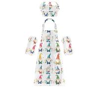 Confezione da 3 grembiuli da cuoco per bambini, impermeabili, con divertenti gnomi in stile cartone animato, con tasche, per regali per bambini dai 3 ai 12 anni, cartone animato, divertente, gnomi
