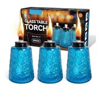Confezione da 3 lampade a olio in vetro trasparente blu alla citronella, lampade a olio con 3 stoppini, per interni ed esterni, decorazioni per patio