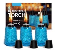 Confezione da 3 lampade a olio in vetro trasparente blu alla citronella, lampade a olio con 3 stoppini, per interni ed esterni, decorazioni per patio