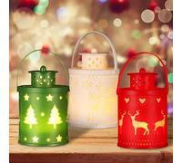 Confezione da 3 lanterna natalizia, lanterne natalizie senza fiamma, lanterna di natale da 14 cm, lanterna natale a LED sospesa , luce bianca calda, per carnevale, giardino, decorazione balcone
