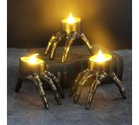Confezione da 3 luci a mano scheletro raccapriccianti - Decorazione di Halloween a batteria con candele tremolanti senza fiamma, luci notturne spettrali da tavolo per un'atmosfera da casa infestata da