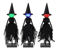Confezione da 3 luci da notte illuminate a forma di cappello da strega, centrotavola nero con luci a LED, decorazione per interni in piedi per vassoi, mensole e caminetti