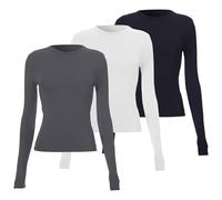 Confezione da 3 magliette a maniche lunghe, camicie di base, comode magliette a collo alto, tinta unita, slim top, comode, termiche, leggere, aderenti, ultra morbide, casual, versatili, F, L