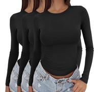 Confezione da 3 magliette a maniche lunghe da donna Y2k base per stratificazione, sottovesti aderenti termiche, magliette slim fit da indossare fuori, girocollo, vestibilità elasticizzata, 3 pezzi