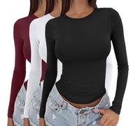Confezione da 3 magliette a maniche lunghe da donna Y2k base per stratificazione strette termiche canottiere aderenti slim fit per uscire maglietta girocollo elasticizzata aderente estetica streetwear
