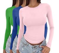 Confezione da 3 magliette a maniche lunghe da donna Y2k base per stratificazione strette termiche canottiere aderenti slim fit per uscire maglietta girocollo elasticizzata aderente estetica streetwear