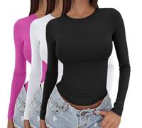 Confezione da 3 magliette a maniche lunghe da donna Y2k base per stratificazione strette termiche canottiere aderenti slim fit per uscire maglietta girocollo elasticizzata aderente estetica streetwear