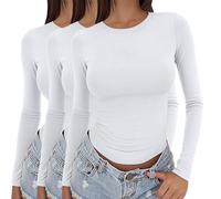 Confezione da 3 magliette a maniche lunghe da donna Y2k base per stratificazione strette termiche canottiere aderenti slim fit per uscire maglietta girocollo elasticizzata aderente estetica streetwear