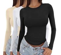 Confezione da 3 magliette a maniche lunghe da donna Y2k base per stratificazione strette termiche canottiere aderenti slim fit per uscire maglietta girocollo elasticizzata aderente estetica streetwear