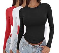Confezione da 3 magliette a maniche lunghe da donna Y2k basic a strati strette termiche aderenti magliette aderenti per uscire magliette girocollo stretch fit estetico streetwear 3 pezzi t-shirt tinta