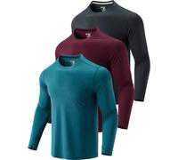 Confezione da 3: magliette a maniche lunghe da uomo, vestibilità asciutta, leggere e atletiche, con fori per il pollice, per escursioni, Verde acqua/marrone/carbone, S