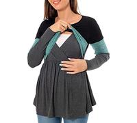 Confezione da 3 magliette premaman da donna, a maniche lunghe, con scollo rotondo, blocco di colore, per allattamento, per gravidanza, da donna, a maniche lunghe, 44, Verde menta, S