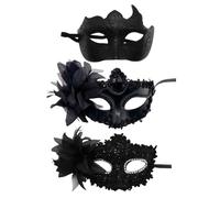 Confezione da 3 Maschere Nere, Maschera per Gli Occhi Sexy per Le Donne, Mezza Maschera per Gli Uomini, Oggetti di Scena per Giochi di Ruolo, Maschera per Feste in Maschera