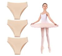 Confezione da 3 mutandine da danza per ragazze, senza cuciture, a vita alta, per danza e ginnastica, colore della pelle, per bambine dai 3 ai 12 anni, colore carne, Beige, 3-5 Years