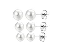 Confezione da 3 paia di orecchini con perle - 3 diverse misure (4 mm/6 mm/8 mm). Orecchini in acciaio inox ipoallergenici. Orecchino con perla. Orecchini da donna., T-U, Acciaio inossidabile, Acciaio