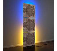 Confezione da 3 pannelli acustici "WAVE" con supporto per lampada da terra RGB, 150 x 50 x 5 cm, supporto acustico retroilluminato a LED, assorbimento acustico e diffusione, colore piastra HDF: Sonoma