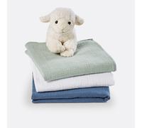 Confezione da 3 pannolini bébé in garza di cotone, Kumla Blu TU