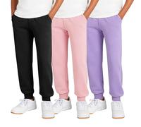 Confezione da 3 pantaloni da allenamento per bambini, pantaloni da jogging per ragazze, pantaloni sportivi e fitness, tinta unita, comodi da corsa, con coulisse, pantaloni da jogging con tasche, Nero