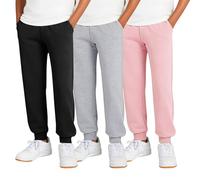 Confezione da 3 pantaloni da allenamento per bambini, pantaloni da jogging per ragazze, pantaloni sportivi e fitness, tinta unita, comodi da corsa, con coulisse, pantaloni da jogging con tasche