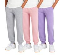 Confezione da 3 pantaloni da allenamento per bambini, pantaloni da jogging per ragazze, pantaloni sportivi e fitness, tinta unita, comodi da corsa, con coulisse, pantaloni da jogging con tasche, Light