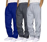Confezione da 3 pantaloni da jogging da uomo, pantaloni larghi da uomo, in cotone, elasticizzati, in vita, per il tempo libero, morbidi, comodi, casual, leggeri, tinta unita, Blu, m