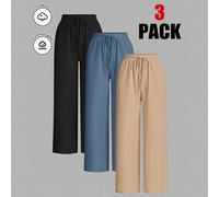 Confezione da 3 pantaloni larghi in tessuto multitrama, casual, comodi e versatili, adatti per l'uso quotidiano, disponibili in più colori, ideali per donne con forme morbide, stile europeo estivo, lo
