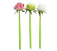 Confezione da 3 penne a inchiostro gel a forma di fiore di rosa, ricaricabili, 0,5 mm, per studenti e adolescenti, punta fine 0,5 mm, nero e blu