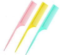 Confezione da 3 pettini per coda di topi in fibra di carbonio, resistenti al calore, anti statico, per pettinare la schiena, per aggiungere volume alla sera (rosa, giallo, verde)