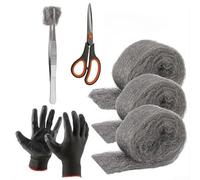 Confezione da 3 pezzi in lana d'acciaio con guanti e forbici per casa e garage, fibre metalliche aiutano a bloccare spazi vuoti e fori contro i parassiti