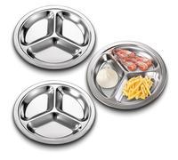 Confezione da 3 Piatti Divisi In Acciaio Inox, Alimenti In Acciaio Inossidabile Piatti In, 24 cm, 3 Scomparti Divisi, per Adulti, Bambini, Mangiatori Esigenti, Camper E Controllo Delle Porzioni