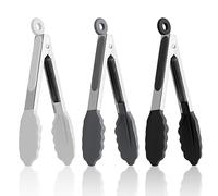 Confezione da 3 pinze corte piccole in silicone, pinze in acciaio inossidabile con punte in silicone per cucinare, barbecue, servire buffet (18cm, Nero/Grigio/Bianco)