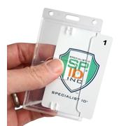 Confezione da 3 porta badge in plastica rigida verticale resistente e trasparente, per badge, custodia rigida, per cordini, clip e bobine Specialist ID