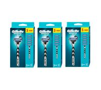 (CONFEZIONE DA 3) RASOIO GILLETTE MACH 3 CON 5 LAME DI RICAMBIO VENDITORE UE