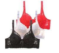 Confezione da 3 reggiseni da donna con ferretto, in pizzo, con push up regolabile, sexy, per ragazze, traspiranti, morbidi, comodi, per tutti i giorni, regali per donne, fidanzate, Colore: rosso, 105D