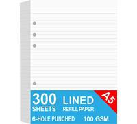 Confezione da 3 ricariche A5 a righe per agende/raccoglitori/organizer Filofax, 6 fori, per un totale di 300 fogli/600 pagine, 100 g/m², bianco, 148 x 210 mm