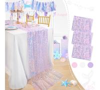 Confezione da 3 runner da tavola a forma di sirena, 63 x 300 cm, colore viola, in tessuto con paillettes glitterate, decorazioni di compleanno a tema sirena