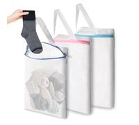 Confezione da 3 sacchetti per biancheria da appendere con ganci in metallo a S, 25,4 x 30,5 cm, per lavanderia e lavatrice